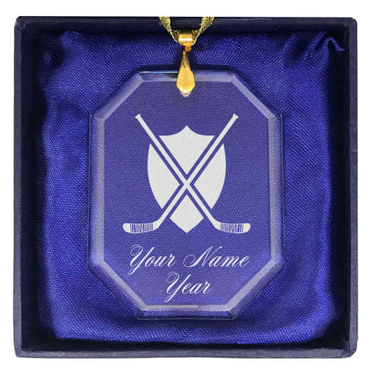 LaserGram Christmas Ornament, Hockey Sticks, Personalized Engraving Included (Rectangle Shape)