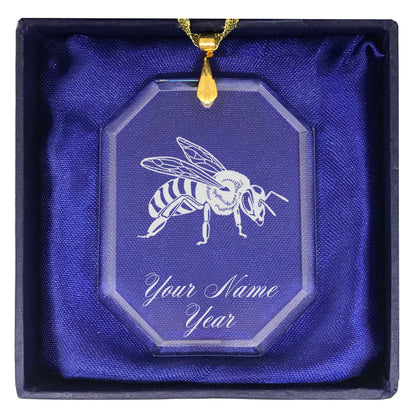 LaserGram Christmas Ornament, Honey Bee, Personalized Engraving Included (Rectangle Shape)