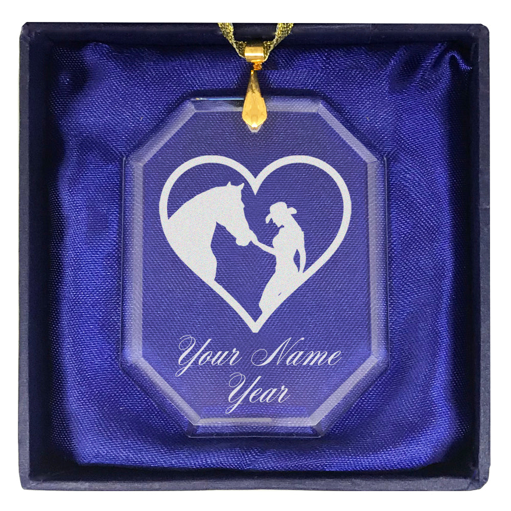 LaserGram Christmas Ornament, Horse Cowgirl Heart, Personalized Engraving Included (Rectangle Shape)