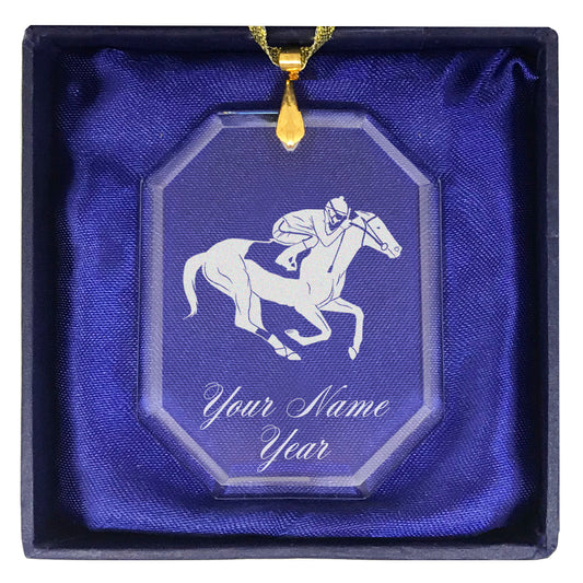 LaserGram Christmas Ornament, Horse Racing, Personalized Engraving Included (Rectangle Shape)