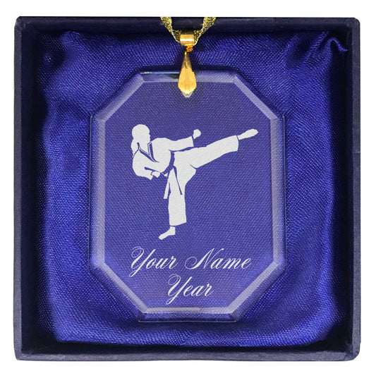 LaserGram Christmas Ornament, Karate Woman, Personalized Engraving Included (Rectangle Shape)