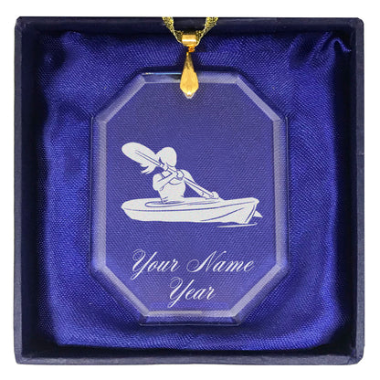 LaserGram Christmas Ornament, Kayak Woman, Personalized Engraving Included (Rectangle Shape)