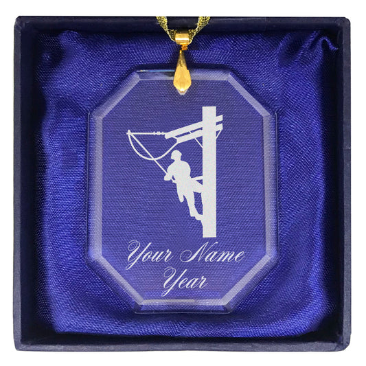LaserGram Christmas Ornament, Lineman, Personalized Engraving Included (Rectangle Shape)