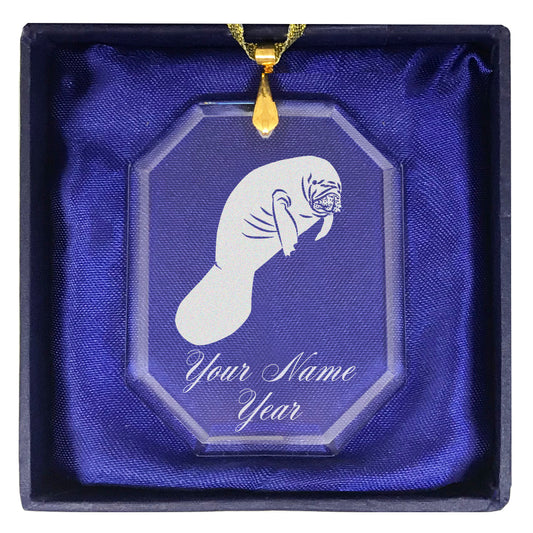 LaserGram Christmas Ornament, Manatee, Personalized Engraving Included (Rectangle Shape)