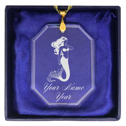 LaserGram Christmas Ornament, Mermaid, Personalized Engraving Included (Rectangle Shape)