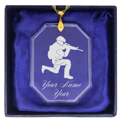 LaserGram Christmas Ornament, Military Soldier, Personalized Engraving Included (Rectangle Shape)