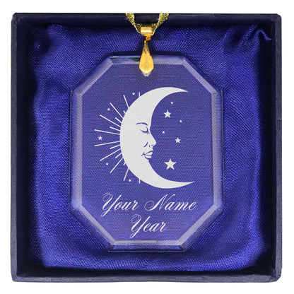 LaserGram Christmas Ornament, Moon, Personalized Engraving Included (Rectangle Shape)