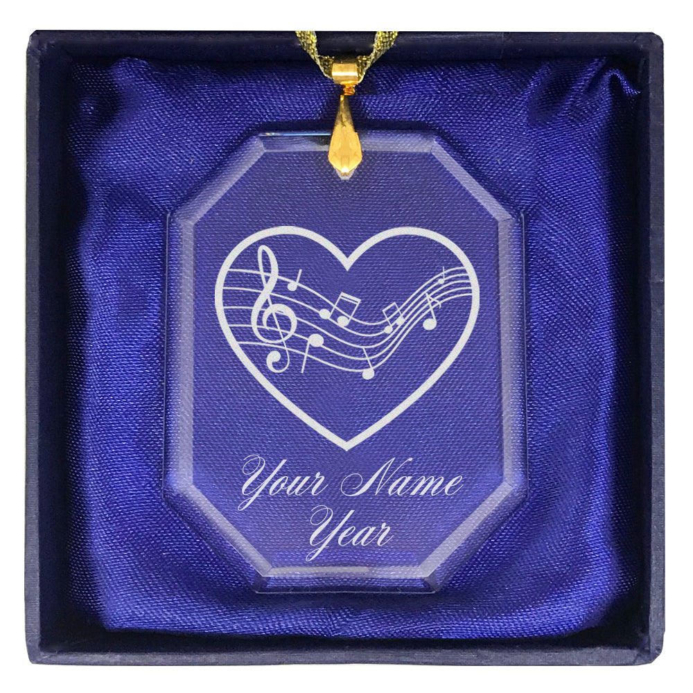 LaserGram Christmas Ornament, Music Staff Heart, Personalized Engraving Included (Rectangle Shape)