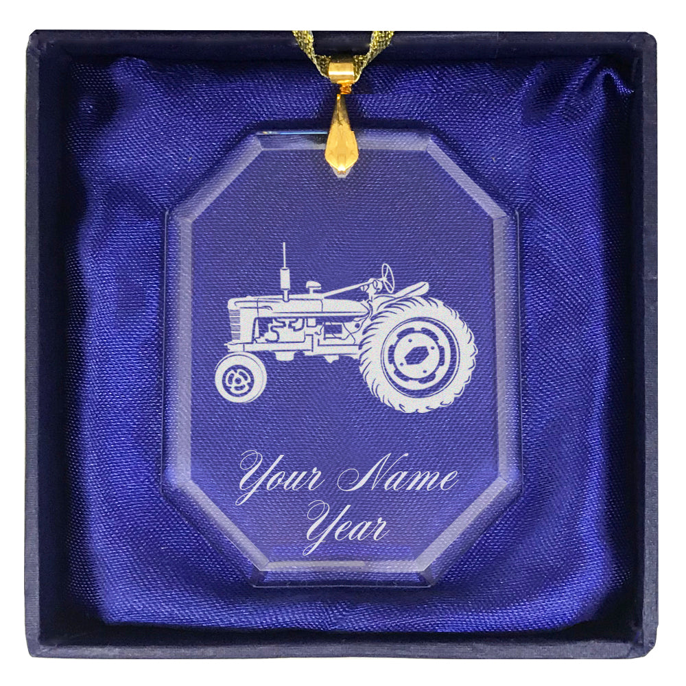 LaserGram Christmas Ornament, Old Farm Tractor, Personalized Engraving Included (Rectangle Shape)