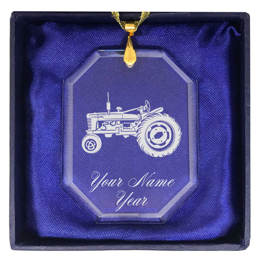 LaserGram Christmas Ornament, Old Farm Tractor, Personalized Engraving Included (Rectangle Shape)