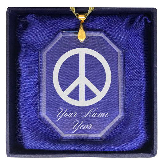 LaserGram Christmas Ornament, Peace Sign, Personalized Engraving Included (Rectangle Shape)