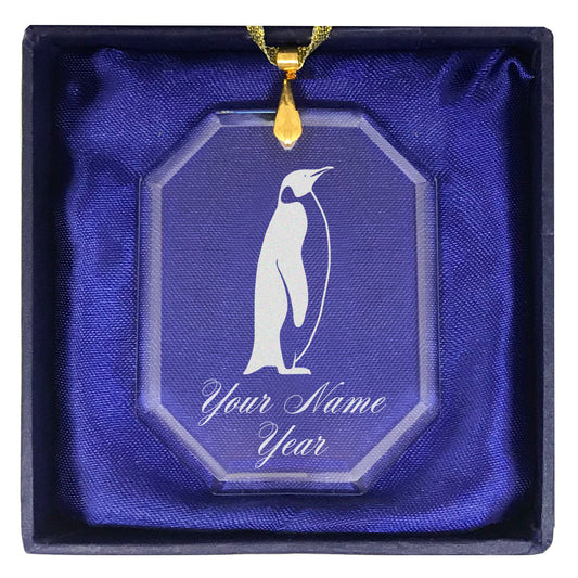 LaserGram Christmas Ornament, Penguin, Personalized Engraving Included (Rectangle Shape)