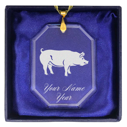 LaserGram Christmas Ornament, Pig, Personalized Engraving Included (Rectangle Shape)