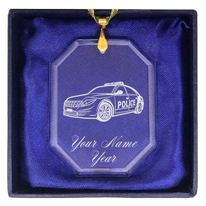 LaserGram Christmas Ornament, Police Car, Personalized Engraving Included (Rectangle Shape)