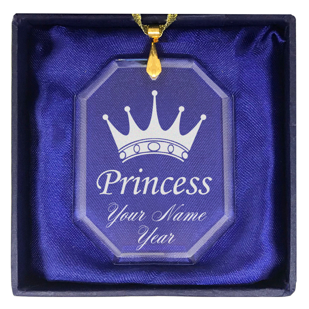 LaserGram Christmas Ornament, Princess Crown, Personalized Engraving Included (Rectangle Shape)