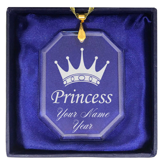 LaserGram Christmas Ornament, Princess Crown, Personalized Engraving Included (Rectangle Shape)