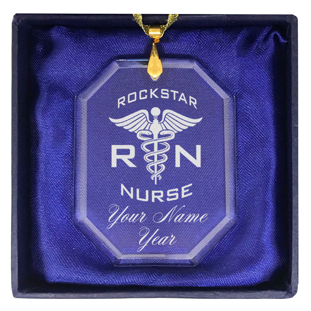 LaserGram Christmas Ornament, RN Rockstar Nurse, Personalized Engraving Included (Rectangle Shape)