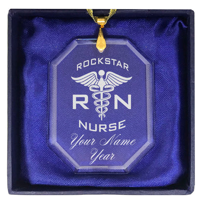 LaserGram Christmas Ornament, RN Rockstar Nurse, Personalized Engraving Included (Rectangle Shape)