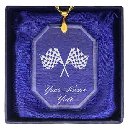 LaserGram Christmas Ornament, Racing Flags, Personalized Engraving Included (Rectangle Shape)