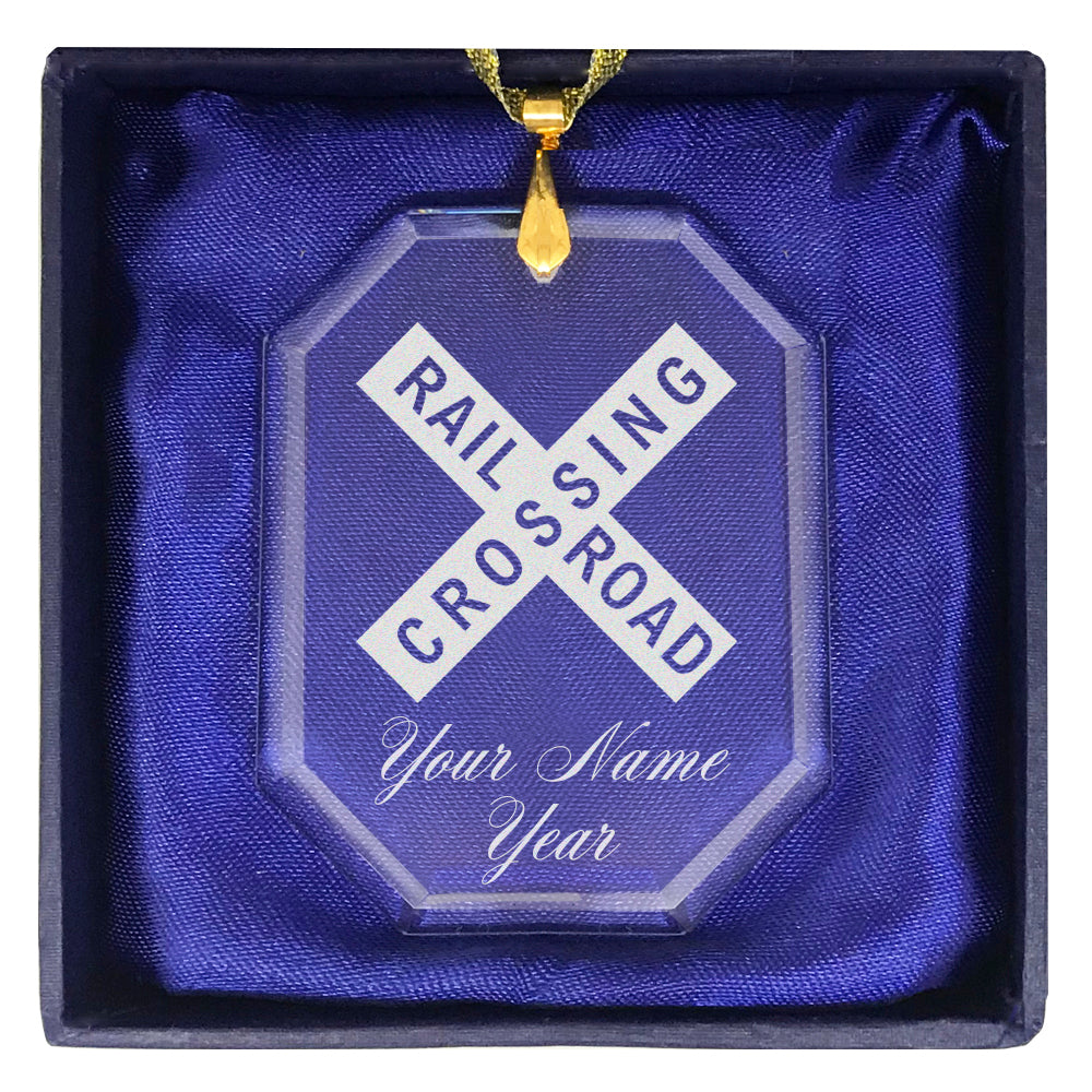 LaserGram Christmas Ornament, Railroad Crossing Sign 1, Personalized Engraving Included (Rectangle Shape)