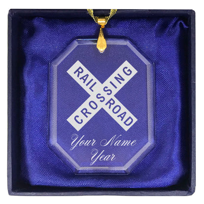 LaserGram Christmas Ornament, Railroad Crossing Sign 1, Personalized Engraving Included (Rectangle Shape)