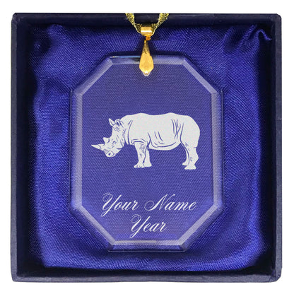 LaserGram Christmas Ornament, Rhinoceros, Personalized Engraving Included (Rectangle Shape)