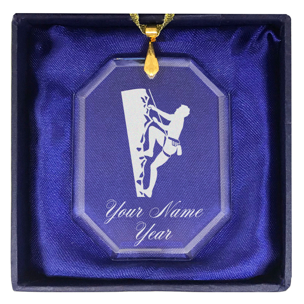 LaserGram Christmas Ornament, Rock Climber, Personalized Engraving Included (Rectangle Shape)