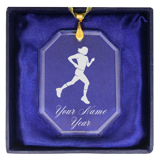 LaserGram Christmas Ornament, Running Woman, Personalized Engraving Included (Rectangle Shape)