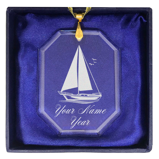 LaserGram Christmas Ornament, Sailboat, Personalized Engraving Included (Rectangle Shape)