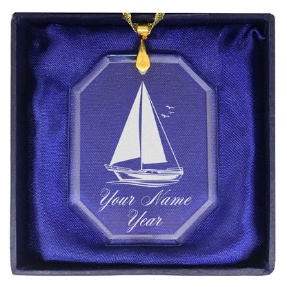 LaserGram Christmas Ornament, Sailboat, Personalized Engraving Included (Rectangle Shape)