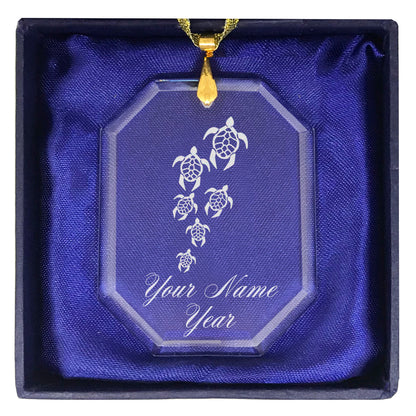 LaserGram Christmas Ornament, Sea Turtle Family, Personalized Engraving Included (Rectangle Shape)