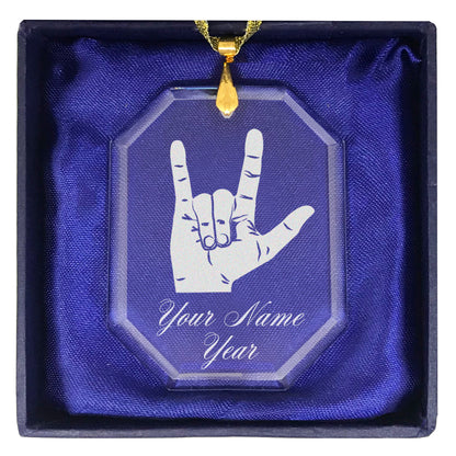 LaserGram Christmas Ornament, Sign Language I Love You, Personalized Engraving Included (Rectangle Shape)
