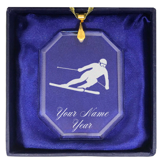 LaserGram Christmas Ornament, Skier Downhill, Personalized Engraving Included (Rectangle Shape)