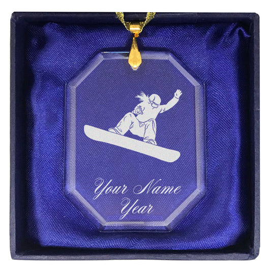 LaserGram Christmas Ornament, Snowboarder Woman, Personalized Engraving Included (Rectangle Shape)