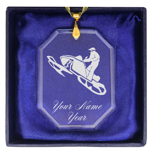 LaserGram Christmas Ornament, Snowmobile, Personalized Engraving Included (Rectangle Shape)