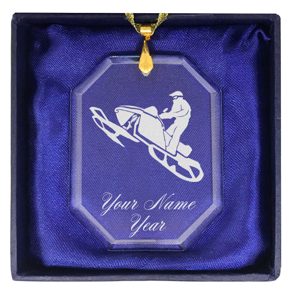 LaserGram Christmas Ornament, Snowmobile, Personalized Engraving Included (Rectangle Shape)