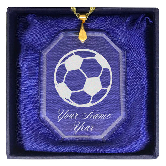 LaserGram Christmas Ornament, Soccer Ball, Personalized Engraving Included (Rectangle Shape)