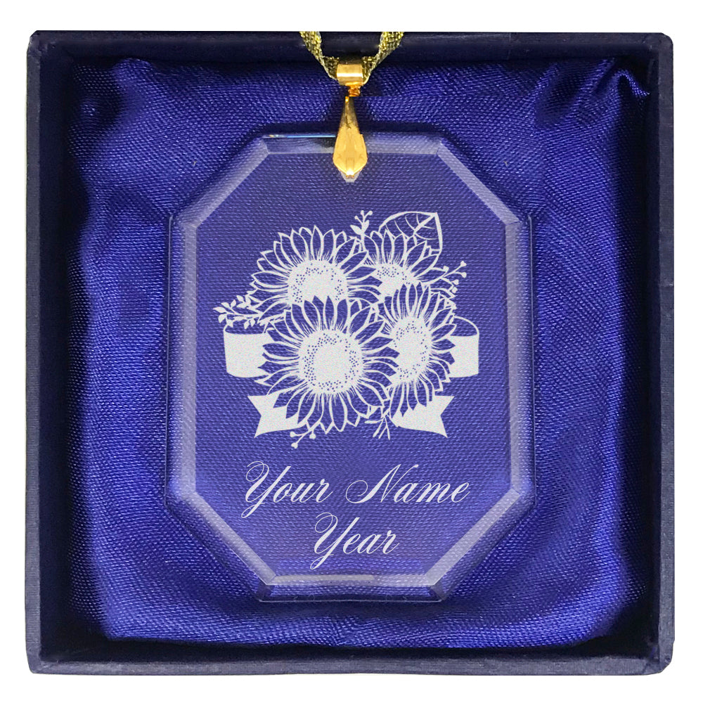 LaserGram Christmas Ornament, Sunflowers, Personalized Engraving Included (Rectangle Shape)