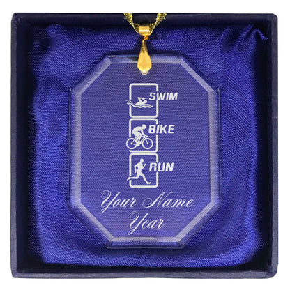 LaserGram Christmas Ornament, Swim Bike Run Vertical, Personalized Engraving Included (Rectangle Shape)