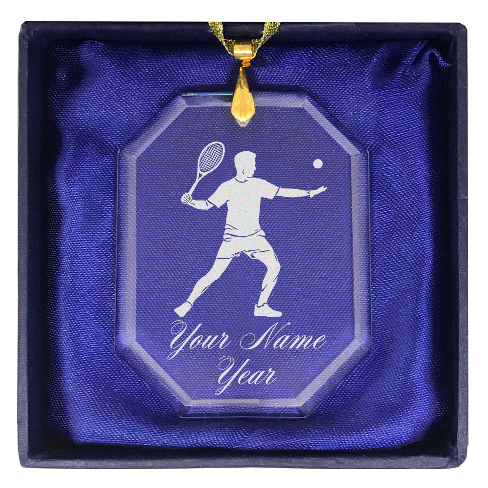 LaserGram Christmas Ornament, Tennis Player Man, Personalized Engraving Included (Rectangle Shape)