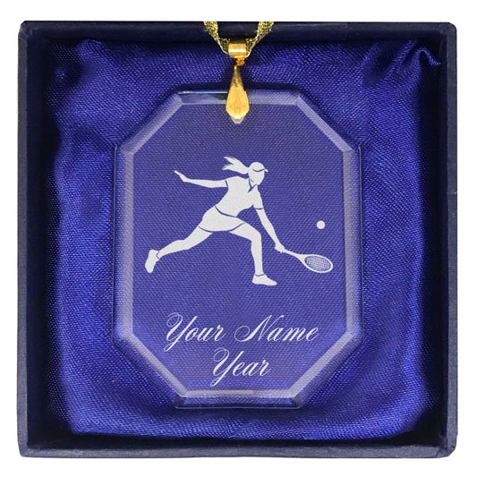 LaserGram Christmas Ornament, Tennis Player Woman, Personalized Engraving Included (Rectangle Shape)