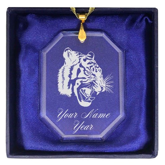 LaserGram Christmas Ornament, Tiger Head, Personalized Engraving Included (Rectangle Shape)