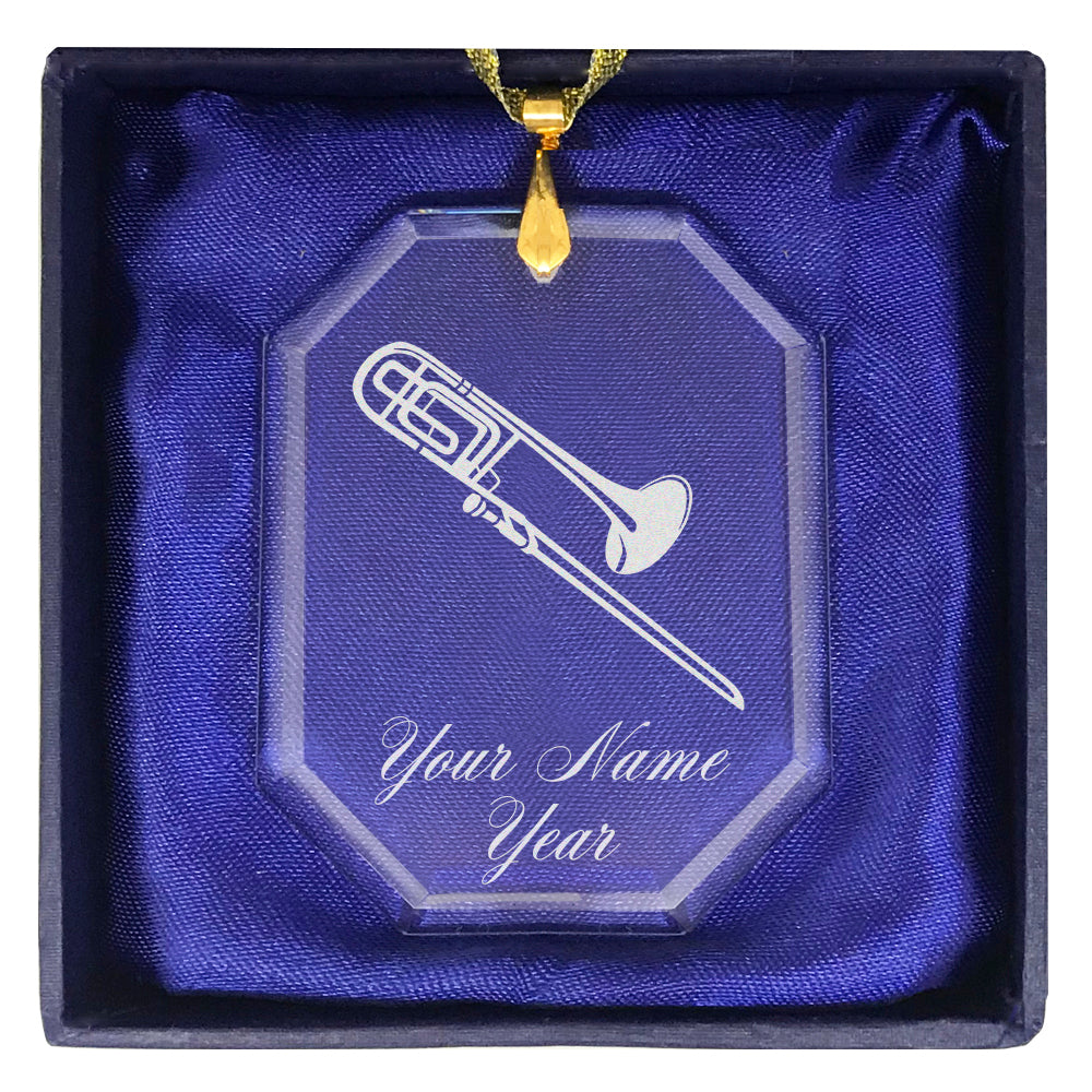 LaserGram Christmas Ornament, Trombone, Personalized Engraving Included (Rectangle Shape)