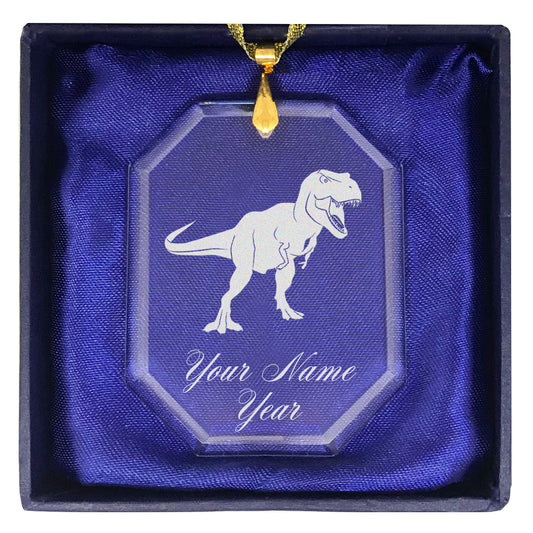LaserGram Christmas Ornament, Tyrannosaurus Rex Dinosaur, Personalized Engraving Included (Rectangle Shape)