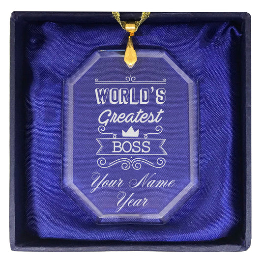 LaserGram Christmas Ornament, World's Greatest Boss, Personalized Engraving Included (Rectangle Shape)