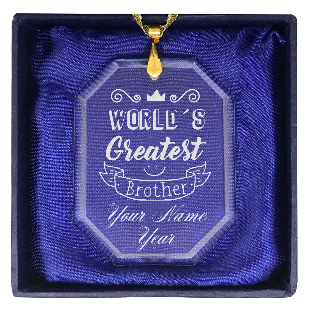 LaserGram Christmas Ornament, World's Greatest Brother, Personalized Engraving Included (Rectangle Shape)