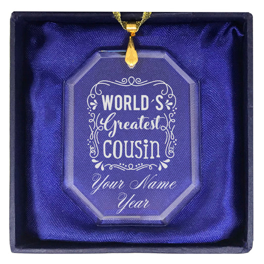 LaserGram Christmas Ornament, World's Greatest Cousin, Personalized Engraving Included (Rectangle Shape)