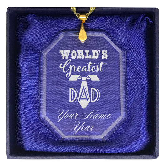 LaserGram Christmas Ornament, World's Greatest Dad, Personalized Engraving Included (Rectangle Shape)