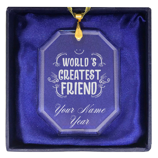 LaserGram Christmas Ornament, World's Greatest Friend, Personalized Engraving Included (Rectangle Shape)