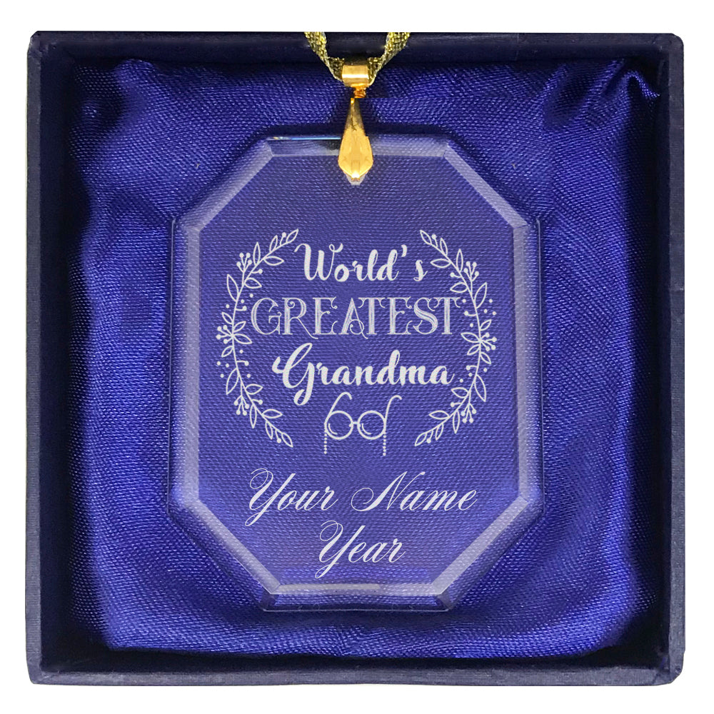 LaserGram Christmas Ornament, World's Greatest Grandma, Personalized Engraving Included (Rectangle Shape)